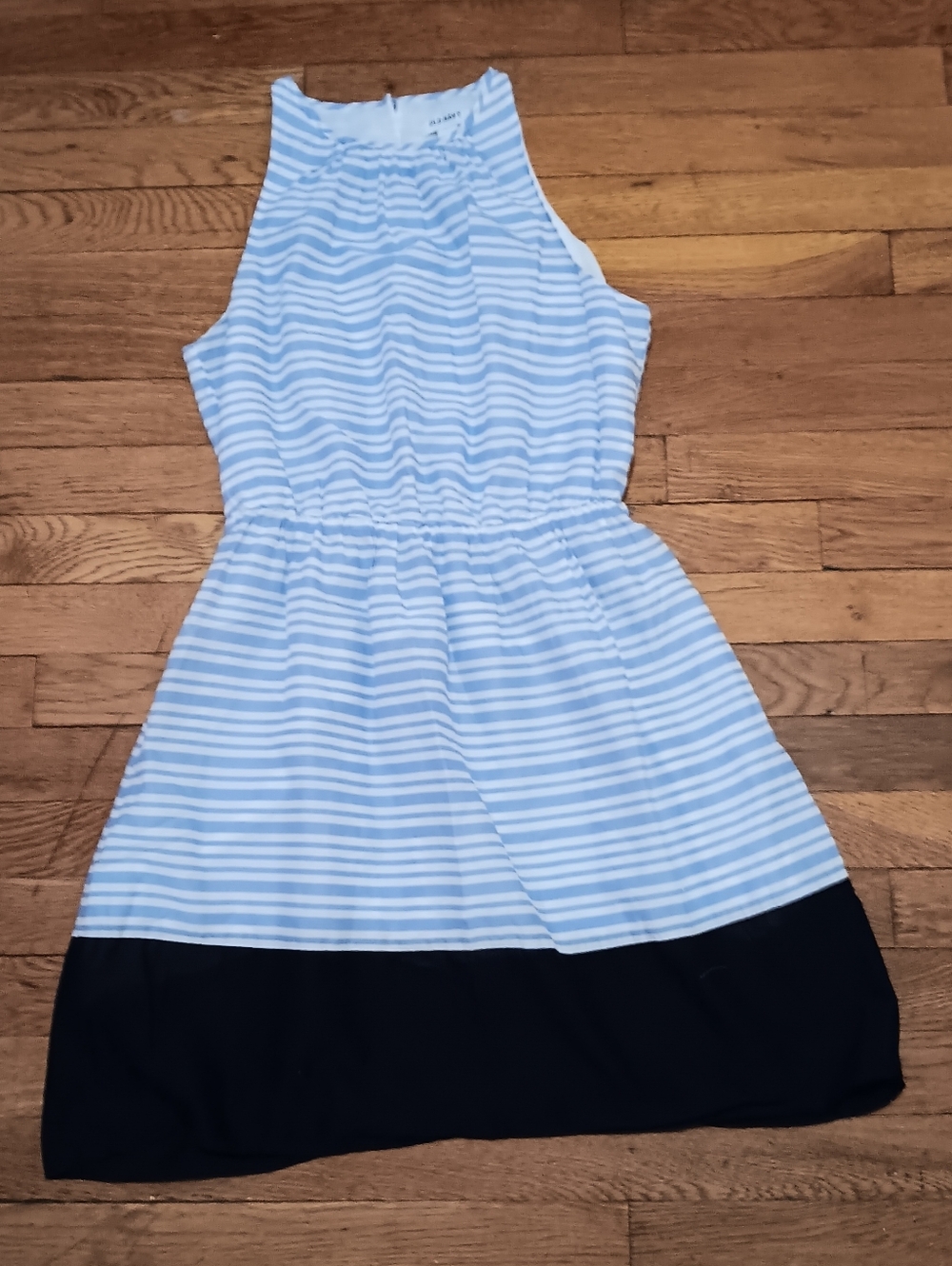 Old Navy Light Blue & White Striped Halter Dress with Navy Hem